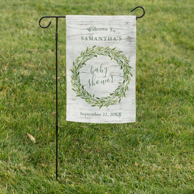 Trendy Laurel Wreath Greenery Baby Shower Welcome Garden Flag (In SItu)