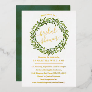Trendy Laurel Wreath Greenery Bridal Shower Real Foil Invitation