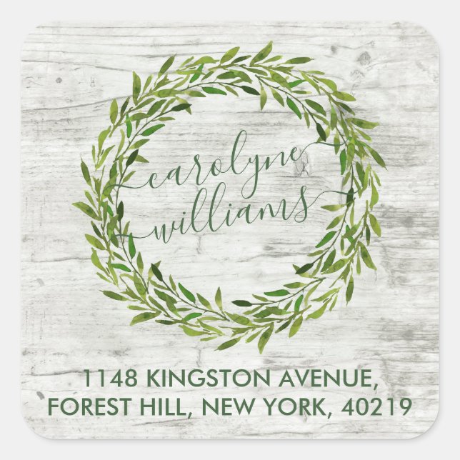 Trendy Laurel Wreath Greenery Return Address Square Sticker (Front)
