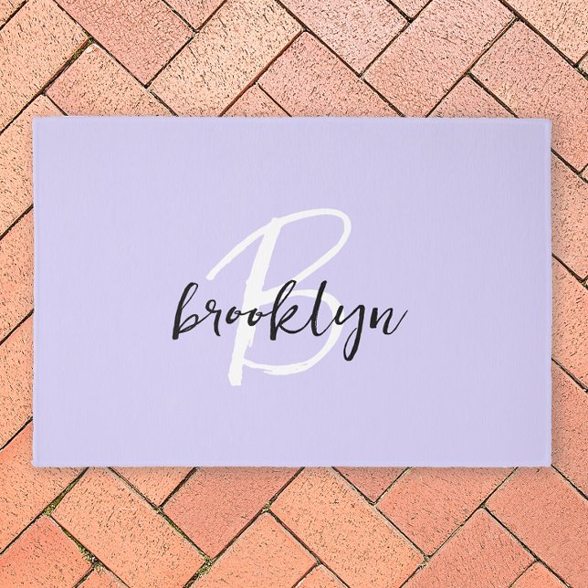 Trendy Lavender Black and White Script Monogram  Outdoor Rug (Creator Uploaded)