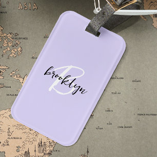 Trendy Lavender Black White Script Monogram  Luggage Tag