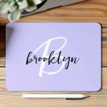 Trendy Lavender Black White Script Monogram  Mouse Pad<br><div class="desc">This elegant personalized mouse pad features a monogram and first name in modern black and white script on a trendy lavender background.</div>