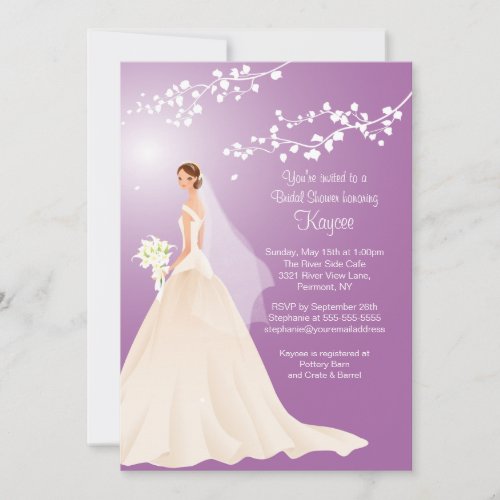 Trendy Lavender BRUNETTE  Bride Bridal Shower Custom Announcements