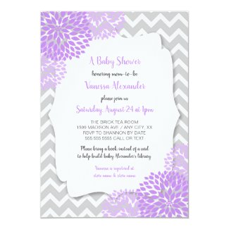 Trendy Lavender Gray Floral Baby Shower Invite