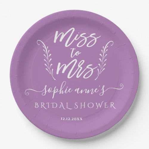 Trendy Lavender Miss To Mrs Bridal Shower Paper Plates