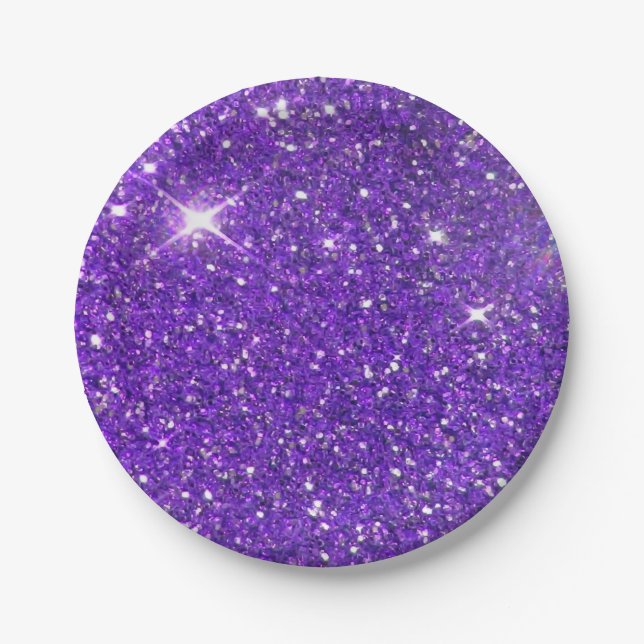 Trendy Lavender Purple Sparkling Glitter Glitz Paper Plates (Front)