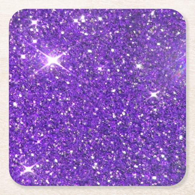 Trendy Lavender Purple Sparkling Glitter Glitz Square Paper Coaster (Front)
