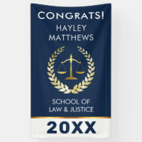 Trendy Law Student Graduation Gold & Navy Banner