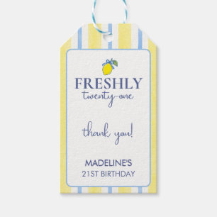 Trendy Lemon Aesthetic Freshly 21 Birthday Favor Gift Tags