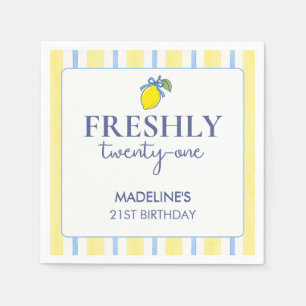 Trendy Lemon Aesthetic Freshly 21 Birthday Napkins