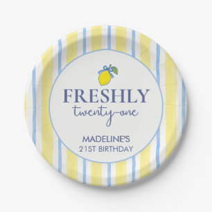 Trendy Lemon Aesthetic Freshly 21 Birthday Paper Plates