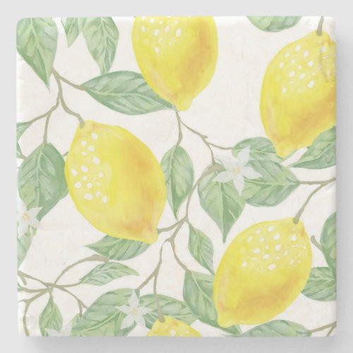  Trendy Lemon Watercolor Floral Stone Coaster