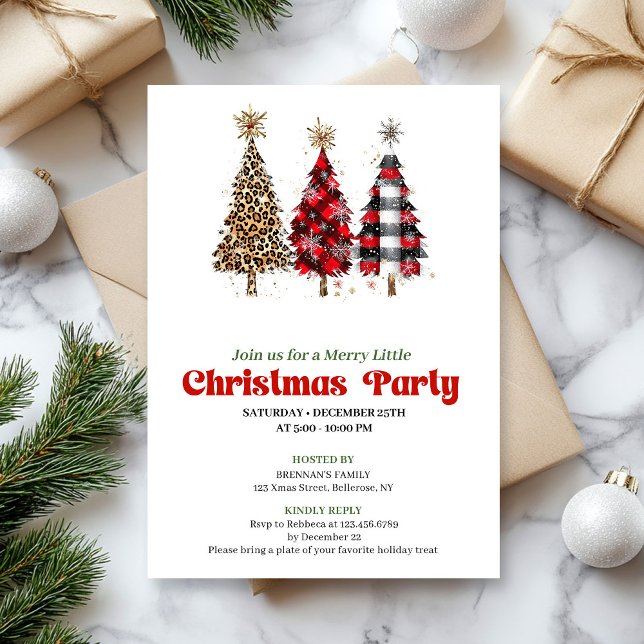 Trendy leopard and buffalo Christmas tree invite (Trendy leopard and buffalo Christmas tree invite)