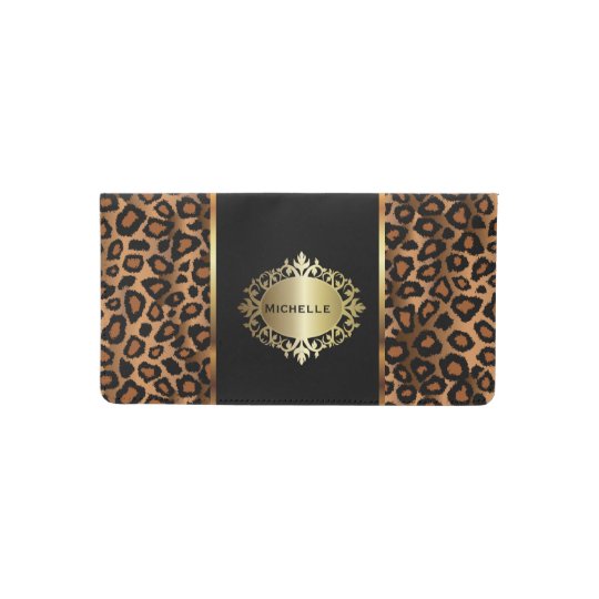 Trendy Leopard Animal Print with Gold Accents Checkbook Cover