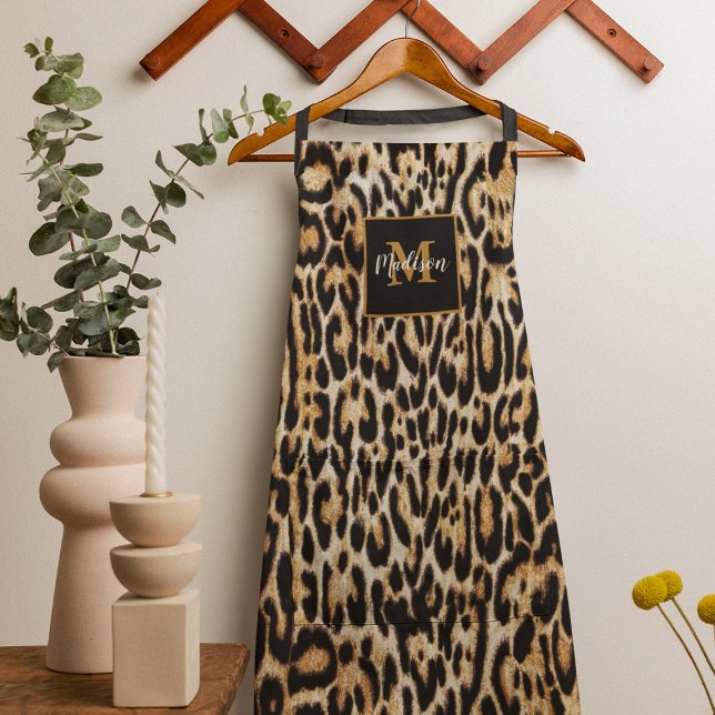 Trendy Leopard Animal Print with Monogram Apron (Creator Uploaded)