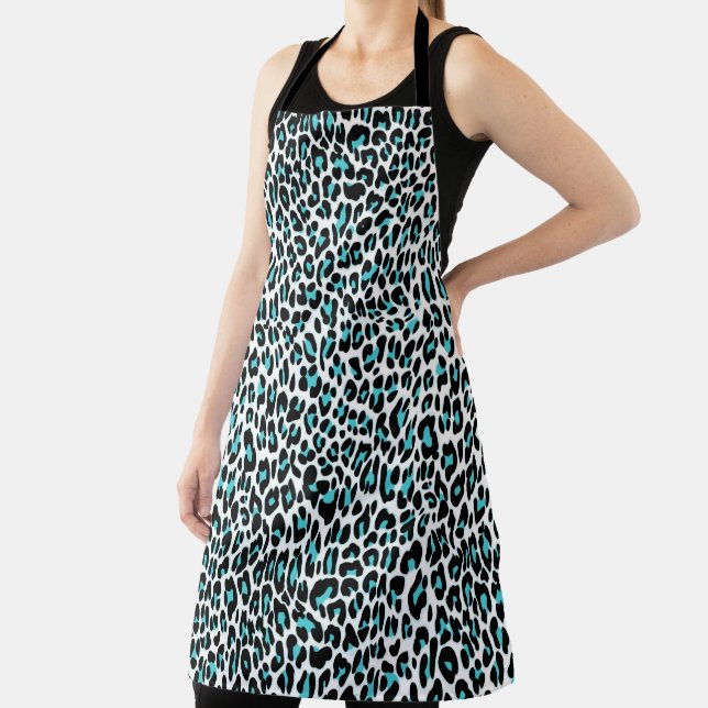 Trendy Leopard/Cheetah Pattern Teal Black Apron (Insitu)