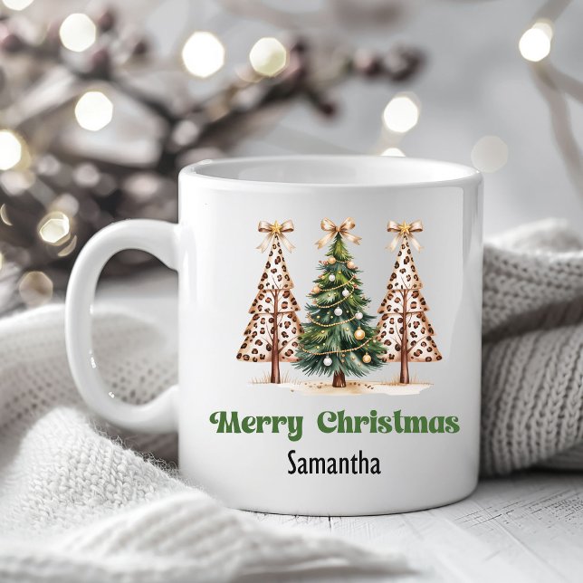 Trendy Leopard Christmas Trees Personalized Mug (Trendy Leopard Christmas Trees Personalized Mug)