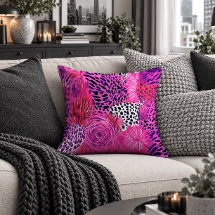 Trendy Leopard Hot Pink Purple Animal Pillow Decor