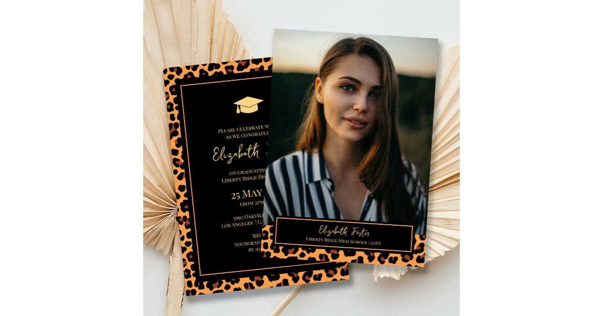 Leopard Graduation Invitations Trendy Leopard Pattern Photo Graduation Invitation | Zazzle