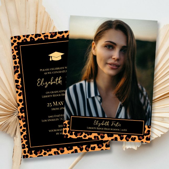 Trendy Leopard Pattern Photo Graduation Invitation (Creator Uploaded)