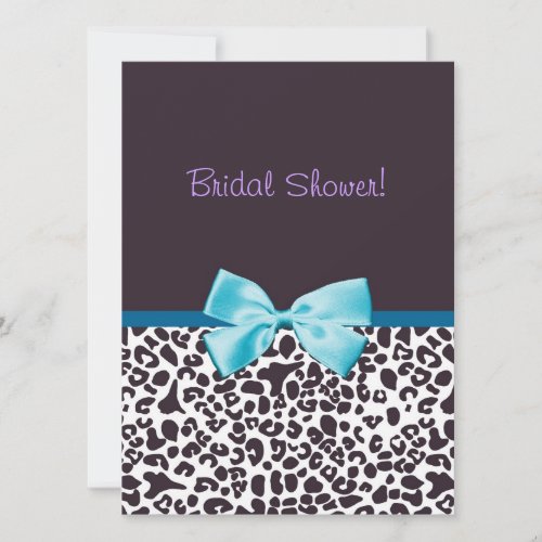 Trendy Leopard Print and Blue Ribbon Bridal Shower Personalized Invite