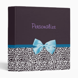 Trendy Leopard Print and Blue Ribbon With Name 3 Ring Binder