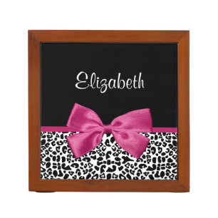 Trendy Leopard Print and Pink Bow Glam Design Pencil/Pen Holder