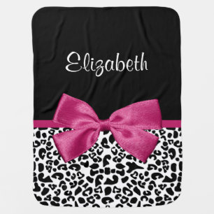 Trendy Leopard Print and Pink Bow Glam Design Stroller Blanket