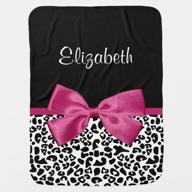 Trendy Leopard Print and Pink Bow Glam Design Stroller Blanket (Front)