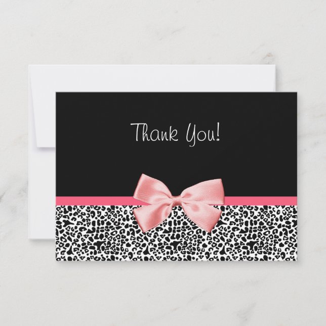 Trendy Leopard Print and Pink Ribbon Thank You Card (Front)