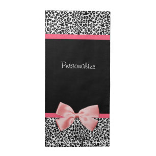Trendy Leopard Print and Pink Ribbon With Name Cloth Napkin