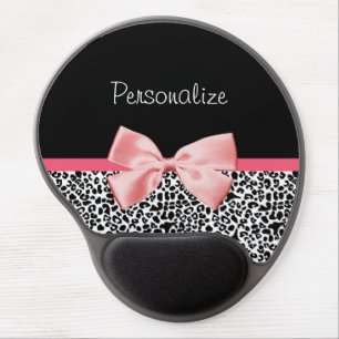 Trendy Leopard Print and Pink Ribbon With Name Gel Mouse Pad