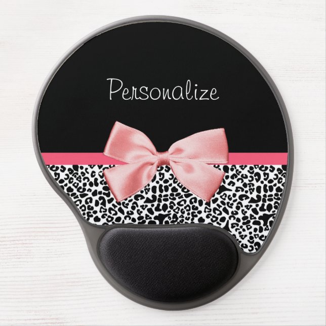 Trendy Leopard Print and Pink Ribbon With Name Gel Mouse Pad (Front)