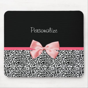 Trendy Leopard Print and Pink Ribbon With Name Mouse Pad
