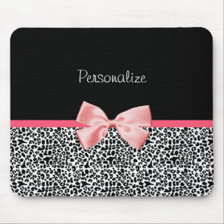 Trendy Leopard Print and Pink Ribbon With Name Mouse Pad