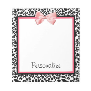 Trendy Leopard Print and Pink Ribbon With Name Notepad