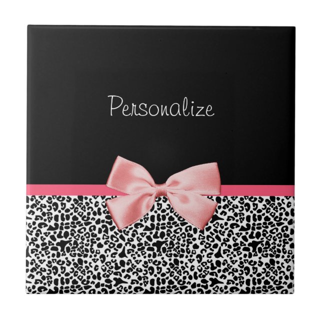 Trendy Leopard Print and Pink Ribbon With Name Tile (Front)