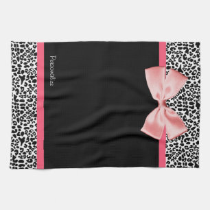 Trendy Leopard Print and Pink Ribbon With Name Towel