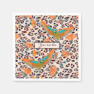 Trendy leopard print, birds of Paradise, orange Napkins