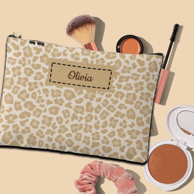 Trendy Leopard Print Custom Name Accessory Pouch (Creator Uploaded)