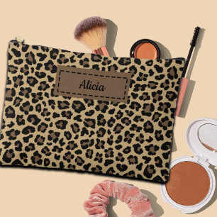 Trendy Leopard Print Custom Name Accessory Pouch