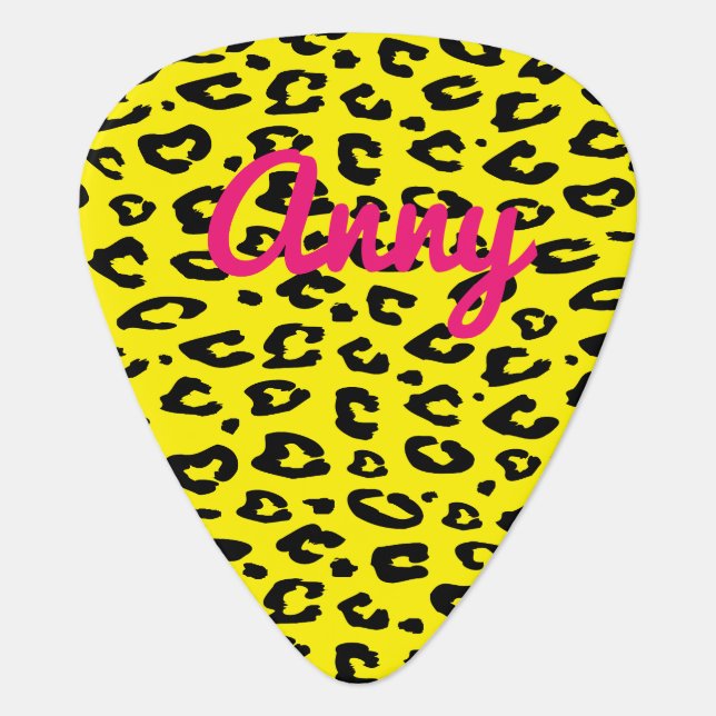 Trendy leopard print custom name monogram guitar pick (Front)