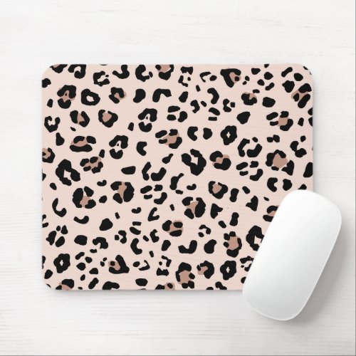 Trendy Leopard Print in Blush Pink and Black Mouse Pad