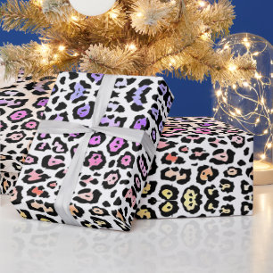 trendy leopard print rainbow pattern black white wrapping paper