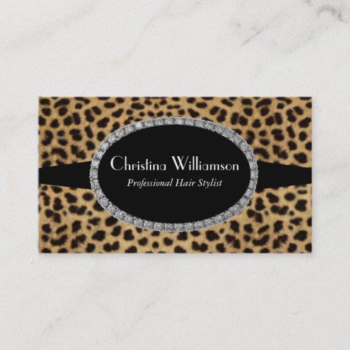 Trendy Leopard print Rhinestones Business Card Templates