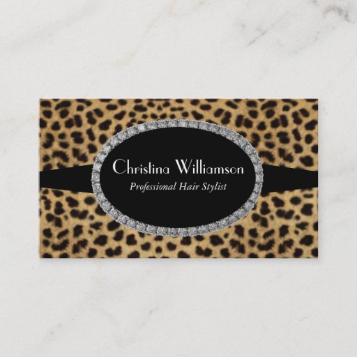 Customizable Trendy Leopard print Rhinestones Business Card Templates