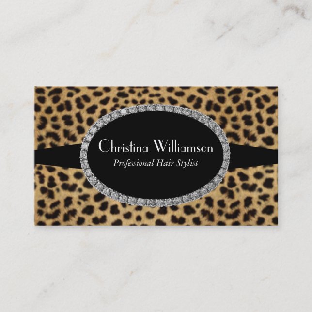 Trendy Leopard print Rhinestones Business Card (Front)