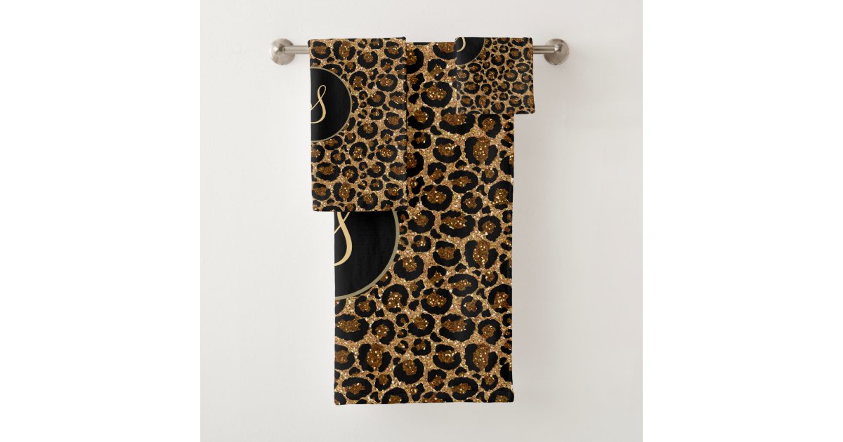 Trendy leopard print with glitters bath towel set | Zazzle