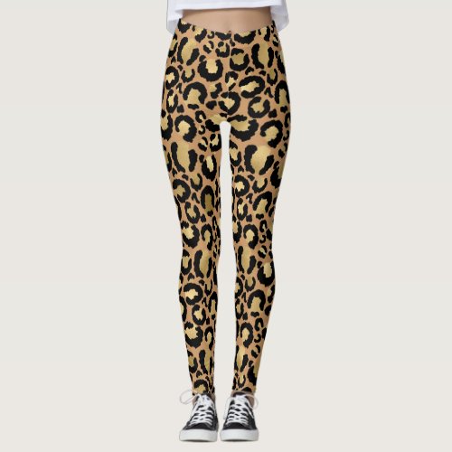 Trendy leopard print with gold foil leggings