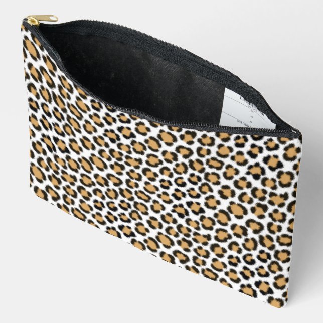Trendy Leopard Simulated Fur Effect Repeat Pattern Accessory Pouch (Open)